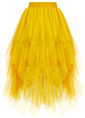 GOOBGS Damen Tüllrock Party Röcke Midi Tutu Rock | Tutu Ballett Rock, Fairy Mehrlagige Unregelmäßige Röcke, Elastische Taille A-Linie Höhe Taille Rock, Karneval Tüll Damen