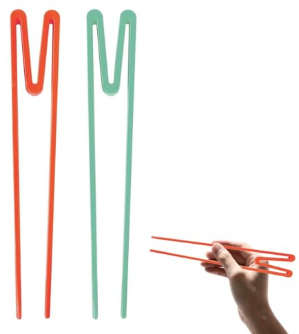 Gaodercha Practice Chopsticks for Beginners 2 Pairs Plastic M Shape Chopsticks Orange Light Blue Reusable Training Chopstickss for Adults Easy to Hold