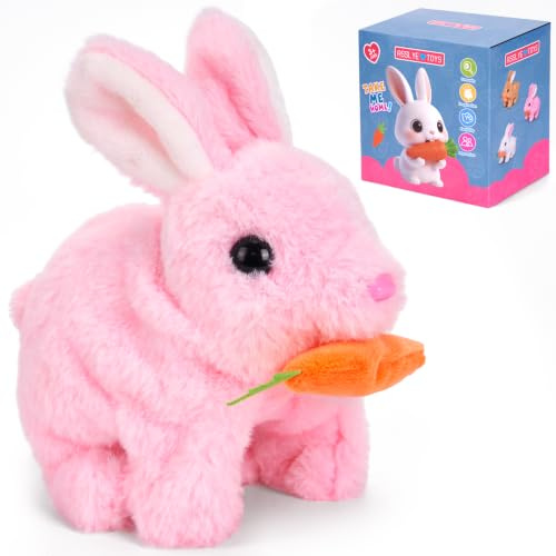 Asslye Elektrischer Osterhase Plüschtier, Interaktives Kaninchen mit Geräuschen & Beweglichen Ohren, Hüpfendes Spielzeug für Ostergeschenk, Krabbelnder Stoffhase für Kinder ab 1 2 3 Jahre