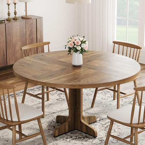 GarveeHome Runder Tisch 120 cm, Runder Esstisch Aus Holz, Küchentisch Für 4 Bis 6 Personen Mit Stabilem Untergestell, Für Esszimmer Und Wohnzimmer, Braun