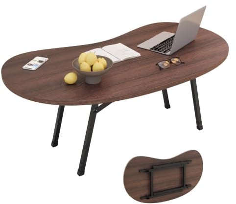 SOLACECASA Ovaler Couchtisch Klappbarer Tisch Wohnzimmertisch Klein Holz,Beistelltisch Couch, Bodentisch Klappbar für Wohnzimmer, Schlafzimmer,Walnuss