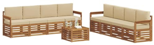 vidaXL Sofagarnituren 9 pcs Natur und Beige Massivholz Akazie, Garten, modernes, langlebiges Outdoor-Sofa, Eckmöbel für Terrasse und Lounge, gemütliche Sitzgruppe
