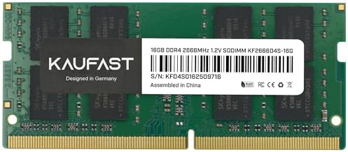 KAUFAST 16GB DDR4 2666MHz SO-DIMM Laptop RAM 1.2V CL19 2Rx8 PC4-21300 Dual Rank 260-Pin Notizbuch Arbeitsspeicher Speicher für Laptop KF2666D4S-16G