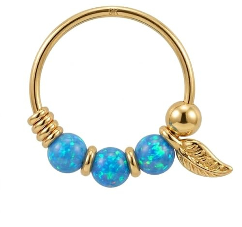 Monster Piercing | 9K Gold | Nasenring Nasenpiercing 22 Gauge - 8MM Durchmesser | Opal Perlen | offener Nasenring | Nase Piercing Frauen Männer