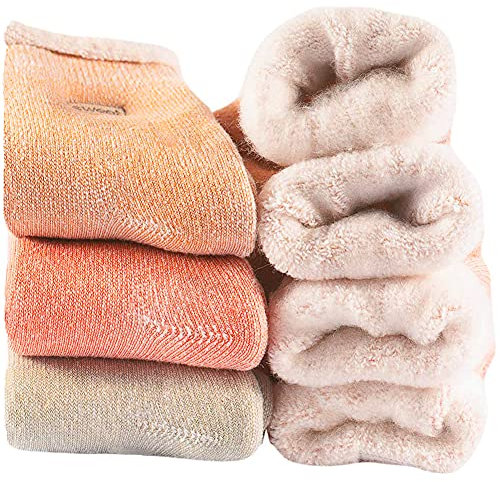 Damen Super Dicke Wollsocken Wintersocken,Warme Weich Dicke Kuschelsocken Damensocken Thermosocken Funktionssocken(3Paar),Damen 36-40 MEHRWEG(hellgrau-rosa-hellbraun)