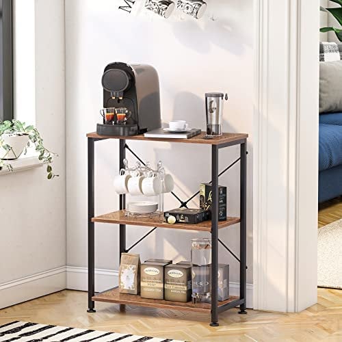 soges Mesa Auxiliar de 3 Niveles con Estantes Mesita de Noche de Estilo Industrial Mesa Auxiliar Mesa 60x30 cm para Pasillo de Salón Aparador de Cocina Estante para Microondas para Espacios Pequeños