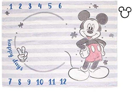 Disney Mickey Mouse Light Blue, Red & White Super Soft Milestone Baby Blanket, Light Blue, White, Red, Navy
