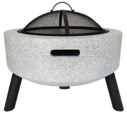 Fire Pit with BBQ Grill Shelf, Fire Bowl for Garden and Patio (3 in 1Fire Pit Square Table & Grill) Geo Fire Pit Bowl with Spark Guard
