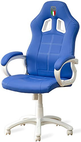 Qubick FIGC Gaming Chair, Azzurro/Bianco, Sedia da Gioco con Altezza Regolabile