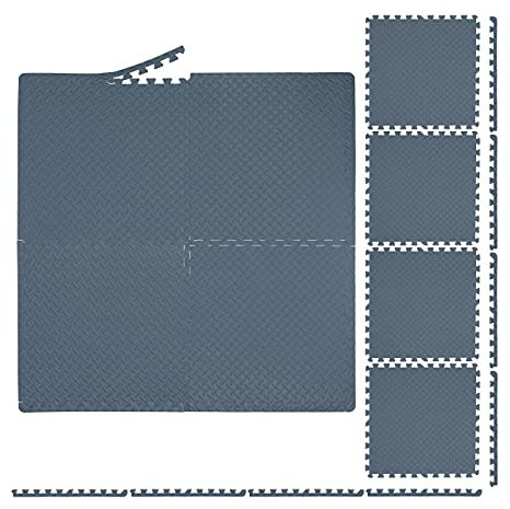Relaxdays Bodenschutzmatte, 60x60 cm, 8 Schutzmatten mit Rand, EVA, 3m² Fläche, Unterlegmatte für Fitnessgeräte, grau