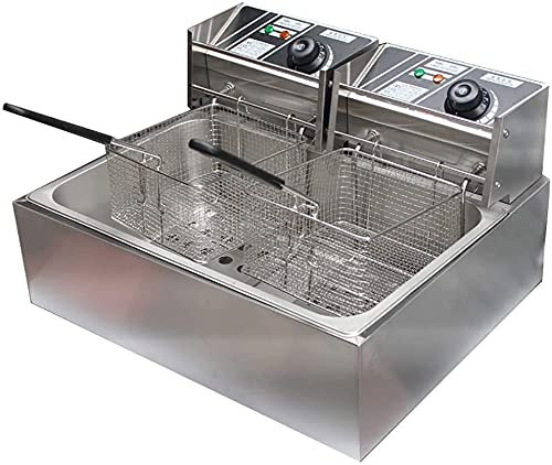 Freidora profunda Freyer 1 2L 5000W Encimera de doble tanque eléctrico Trabajo pesado Acero inoxidable Fritas francesas con canasta extraíble Freidora