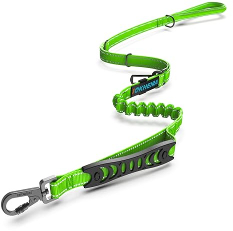 IOKHEIRA Bungee Dog Leads - Anti Pull with Car Seat Belt Buckle, Reflective Thread with Traffic Control Handle, Adjustable for Small to Large Dogs