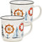 Tassen 2er Set in Emaille Anker und Leuchtturm Motiv - Schöne Porzellan Kaffeetassen in 330ml für Cappuccino Kaffee Tee - Außergewöhnliche Kaffeebecher spülmaschinenfest und mikrowellengeeignet