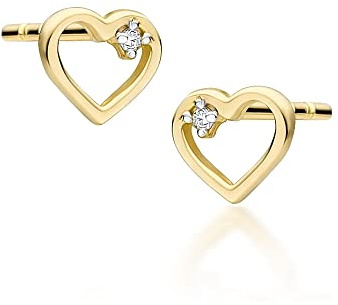 Herzförmige Ohrringe aus Gold mit Diamanten, 14 Karat Gold (585) (Gelbgold)