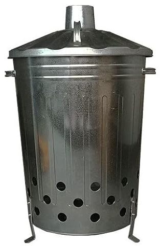 HomeXpress 90L Galvanised Metal Incinerator Fire Bin Garden Burner for Rubbish Paper Documents Wood Waste Leaves (Large 90 Litre)