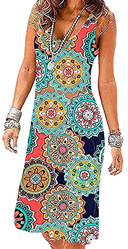 Yming Damen Schulterfrei Kleid Lose Strandkleid Casual Rundhals Kleid Knielang Kleid Grüner Jahresring M
