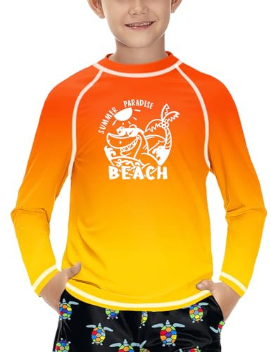 Jungen Langarm Sonnenschutz UV Shirt UPF 50+ Schnelltrocknend Rashguard Surf The Wave Weiß 110
