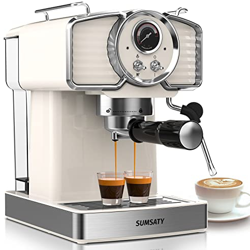 SUMSATY 20 Bar Espresso Maker, Retro Espresso Maker with Milk Frother, Steam Wand for Cappuccino, Latte, Macchiato, 1.8L Removable Water Tank, ETL Listed, Spoon