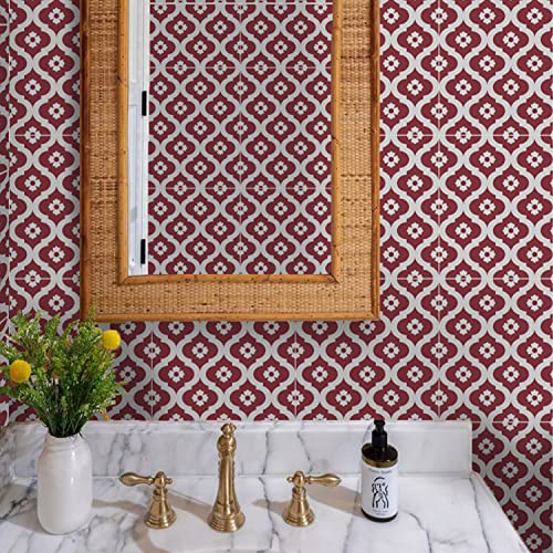Alwayspon Lot de 25 autocollants de transfert pour carrelage mural en vinyle pour salle de bain, cuisine, crédence pour cuisinière - Rouge marocain - 20 cm