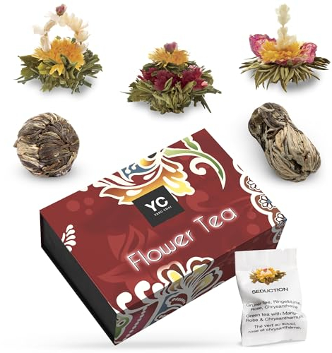 YC Yang Chai Teeblumen Geschenkset Exhila - Grüner Tee in edler Geschenkbox - 6 Erblühtee in 5 verschiedenen Sorten - Blooming Tea, Tee Geschenk für Frauen, Mutter, Teeliebhaber