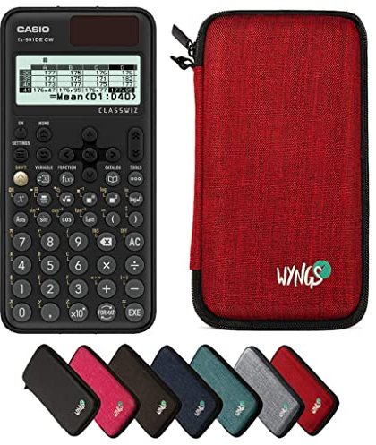 Casio fx-991DE CW ClassWiz inkl. WYNGS Schutztasche Rot - Wissenschaftlicher Taschenrechner - Basic Paket