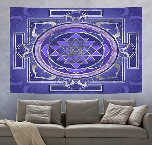 SHRAPHY Sri Yantra Wandteppich, 152,4 x 127,7 cm, böhmische Stechapfelkunst, heiliges geometrisches Rautenmuster für Wohnzimmer und Schlafzimmer
