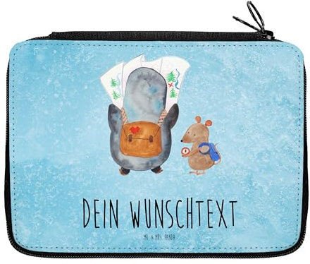Mr. & Mrs. Panda Personalisierte Federmappe Pinguin & Maus Wanderer - Personalisierte Geschenke, Einschulung, Federmäppchen bedruckt, Ausflug,