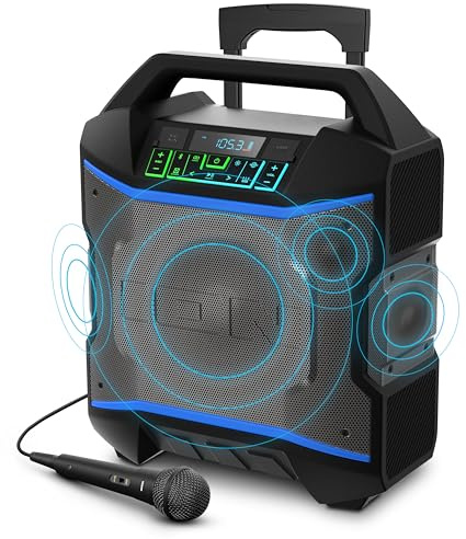 ION Audio Block Rocker Plus 100W Outdoor Bluetooth Speaker with Rechargeable Battery, Karaoke Microphone, Radio, Wheels, Telescopic Handle and USB Charging (BLCKRCKR2023XUS)
