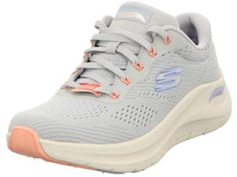 Skechers Women's Arch Fit 2.0 Big League Sneaker, Light Grey Mesh Periwinkle Coral Trim, 39.5 EU