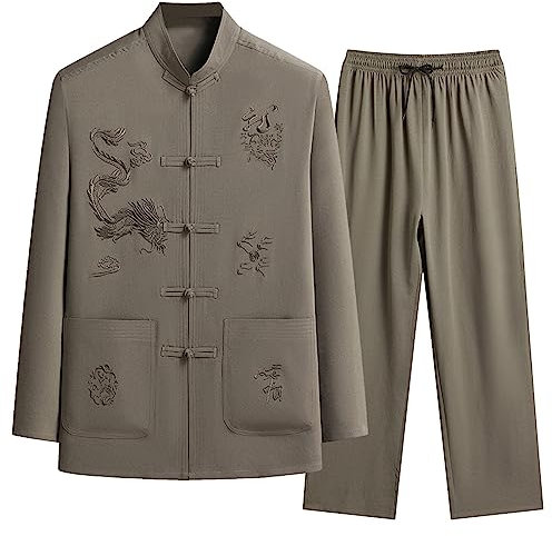 Darringls Kung Fu Ensemble de costumes pour homme - Costume chinois - Hanfu - Arts martiaux - Chemise - Pantalon traditionnel - Wing Chun Taichi - Uniforme, vert, L