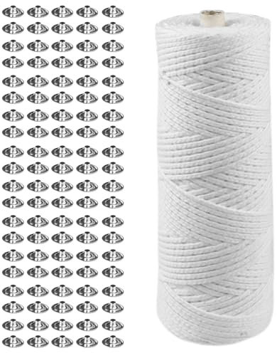 1 Rouleau de mèche de Bougie, 100 m de Corde en Coton, mèche de Bougie tressée avec 100 Supports de mèche de Bougie, mèche Plate en Coton tressé pour la Fabrication de Bougies, Lampe à Huile