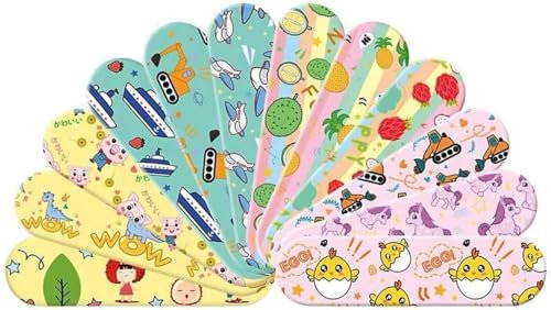 EKSMA Pansements Hydrofuges sans Latex pour Enfants - 120x Bandes de Plâtre Colorées Respirantes Testées Cliniquement (Dessin Animé en Couleur)