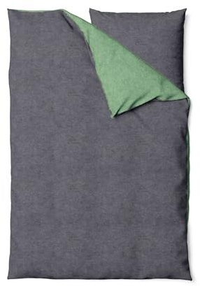 Traumschloss Melange Flanell Wende-Bettwäsche in grün, 100% Baumwolle, 135x200cm 80x80cm, mit Reißverschluss, Made IN Green by Oeko-TEX