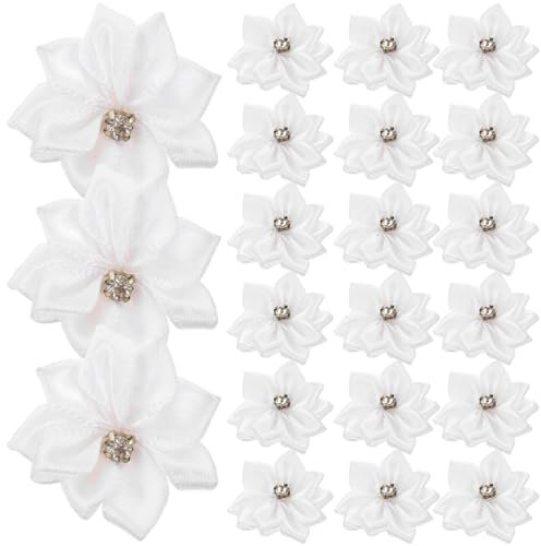 minkissy 200 Stk 3cm Kleine Mit Diamant Blumenapplikationen Aufnähen Roségoldenes Band Stirnband Applikationen Machen Band Blumen Bögen Schleifenblume Handbuch Weiß Polyester