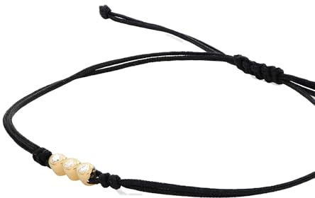 OAK & LUNA - Bracelet cordon noir avec diamants - Or jaune 14 carats - Bijoux pour elle, maman - Cadeau pour Noël, fête des mères