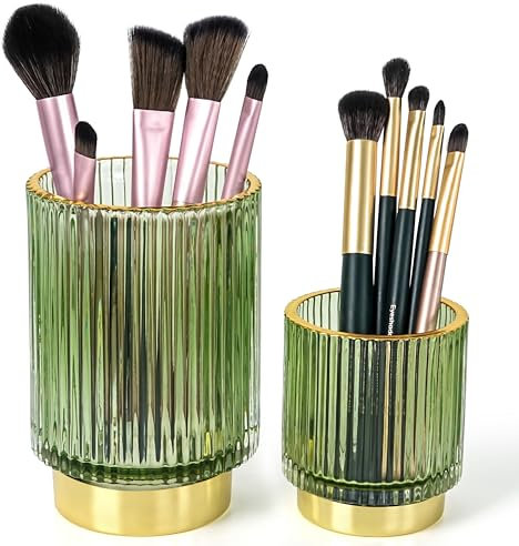 Winter Shore Organizer Pinsel aus Glas (2 Größen) - Eyeliners, Lippenstift, Lidschatten & Make Up Brush Holder - Pinselhalter Kosmetik für Schminktisch, Schlaf- & Badezimmer - Geriffeltes Vintage-Glas