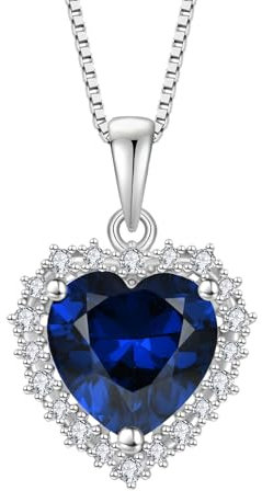 starchenie Collane Donna Argento Sterlina 925 Cuore con Pendente Zaffiro Zirconi Collane Ciondolo Gioielli Regalo