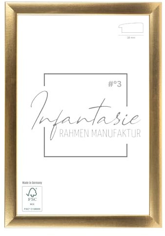 Infantasie 'N°3' Bilderrahmen 50x65 handgefertigt nach Maß | Gold | MDF-Holz Design Collage Holzbilderrahmen inkl. Acrylglas und Metall Aufhänger (Querformat & Hochformat)