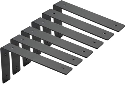 MLOQI 6 stück Regalhalterung Schwarz Regalwinkel Schwerlast, Regalwinkel Schwarz Metall, Wandhalterung Winkel regal 0,5 cm Dick 20 cm