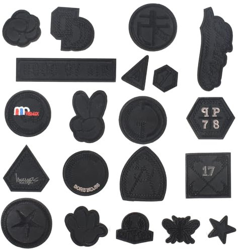 20 Stück Aufnäher zum Aufbügeln, Patches zum Nähen, Stickerei-Applikation-Set, Schwarze Bestickte Applikationen zum Aufbügeln oder Aufnähen, für DIY Kleidung Jeans T-shirt Jacken Rucksäcke