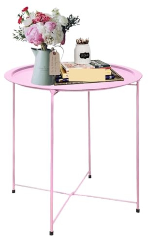ASHSDI Klapptisch Camping, Klappbarer Beistelltisch Aus Metall, Runder Tisch, Klappbarer Tisch Für Heimcamping Kleiner Balkontisch (Color : Rosa, Size : 18.5 * 19.5in)