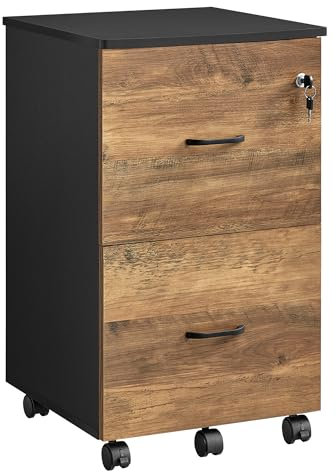 VASAGLE 2-Drawer Locking File Cabinet, Rolling Printer Stand for Home Office, A4 Letter-Size Hanging Files, Assembly Required, Honey Brown and Ink Black LCD027B01