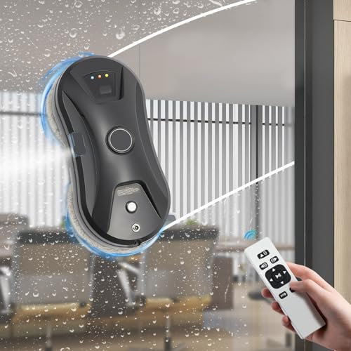 Fensterputzroboter, 2800pa Intelligente Fensterroboter mit Fernbedienung und 10 Reinigungstüchern, Fensterreiniger Roboter Window Cleaner Robot für verschiedene Orte mit glatten Oberflächen, Schwarz