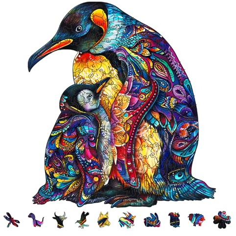GLOBLELAND 200 Stück Pinguin Holzpuzzle Für Erwachsene 277x304 mm/11x12 Zoll Farbenfrohes Einzigartiges Holzpuzzle-Spiel In Tierform Für Familienjubiläumsgeschenke