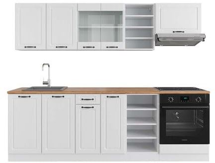 Vicco Küchenzeile R-Line, Küchenblock, Weiß Landhaus/Weiß, 240 cm, AP Eiche