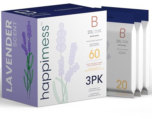 happimess HPM3101B Müllbeutel mit Kordelzug, Lavendelduft, Weiß, 60 Stück, 3 Packungen mit 20 Einlagen