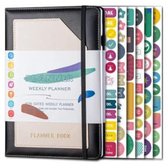 Ya2Buy Wochenplaner Terminkalender Undatiert A5 mit Tasche, Planer 2025, Terminplaner 2025 Wochenübersicht, undatierter Kalender 2025 Wochenplaner (Schwarz)