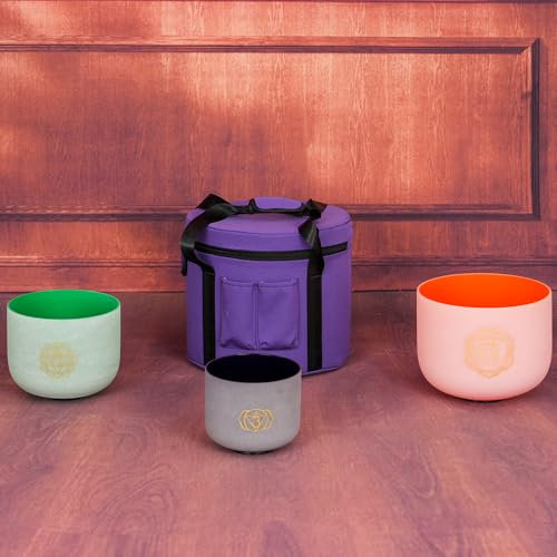 Generic Colored Chakra Design 7A+9F+11D Quartz Crystal Singing Bowl + Case for Meditation, Yoga and Relaxation