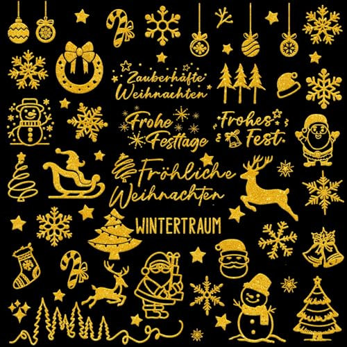 200+ Weihnachtssticker Glitzer Gold, Aufkleber Weihnachten Kinder, Weihnachtsaufkleber zum Basteln Weihnachten Kinder, Weihnachts Sticker für DIY Weihnachten Deko Weihnachtskarten Scrapbooking