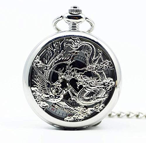 MRKU Klassische mechanische Taschenuhr mit hohlem Drachen und Phönix aus Bronze, Steampunk-Damenuhr mit Anhänger, Beste Taschenuhr für die Familie